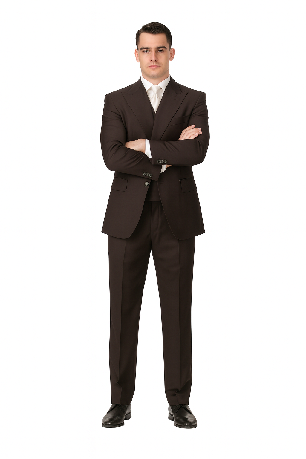 Tiglio Rosso Men’s Choclate Brown 3 Piece Suit –Double Breasted Vest with Classic 100% Wool Super 150's Fabric - Pleated Pants-New Designer Collection - 38 Long + 32 Waist(Adjust 2" Large and amp 4")