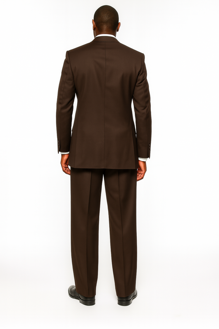 Tiglio Rosso Mens Chocolate Brown 3 Piece Suit – Double Breasted Vest with Classic 100% Wool Super 150's Fabric - Pleated Pants