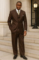 Tiglio Rosso Men’s Choclate Brown 3 Piece Suit –Double Breasted Vest with Classic 100% Wool Super 150's Fabric - Pleated Pants