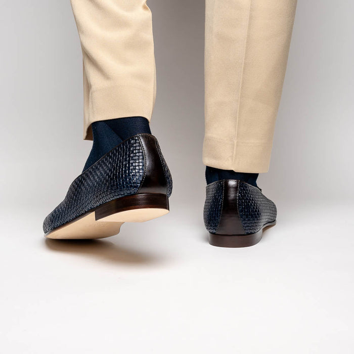 Zelli Tino Woven Calfskin Tassel Loafers | Italian Slip-On Shoes in Blue