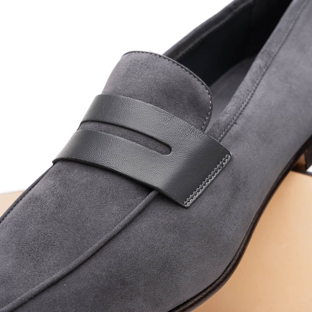 Zelli Tippa Suede and Calfskin Penny Loafers in Grey