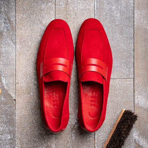 Zelli Tippa Suede and Calfskin Slip-On Penny Loafers in Red