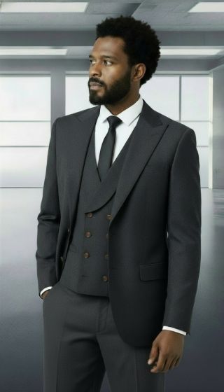 Statement Men's 3 Piece Modern Fit 100% Wool Suit - Peak Lapel - 38R