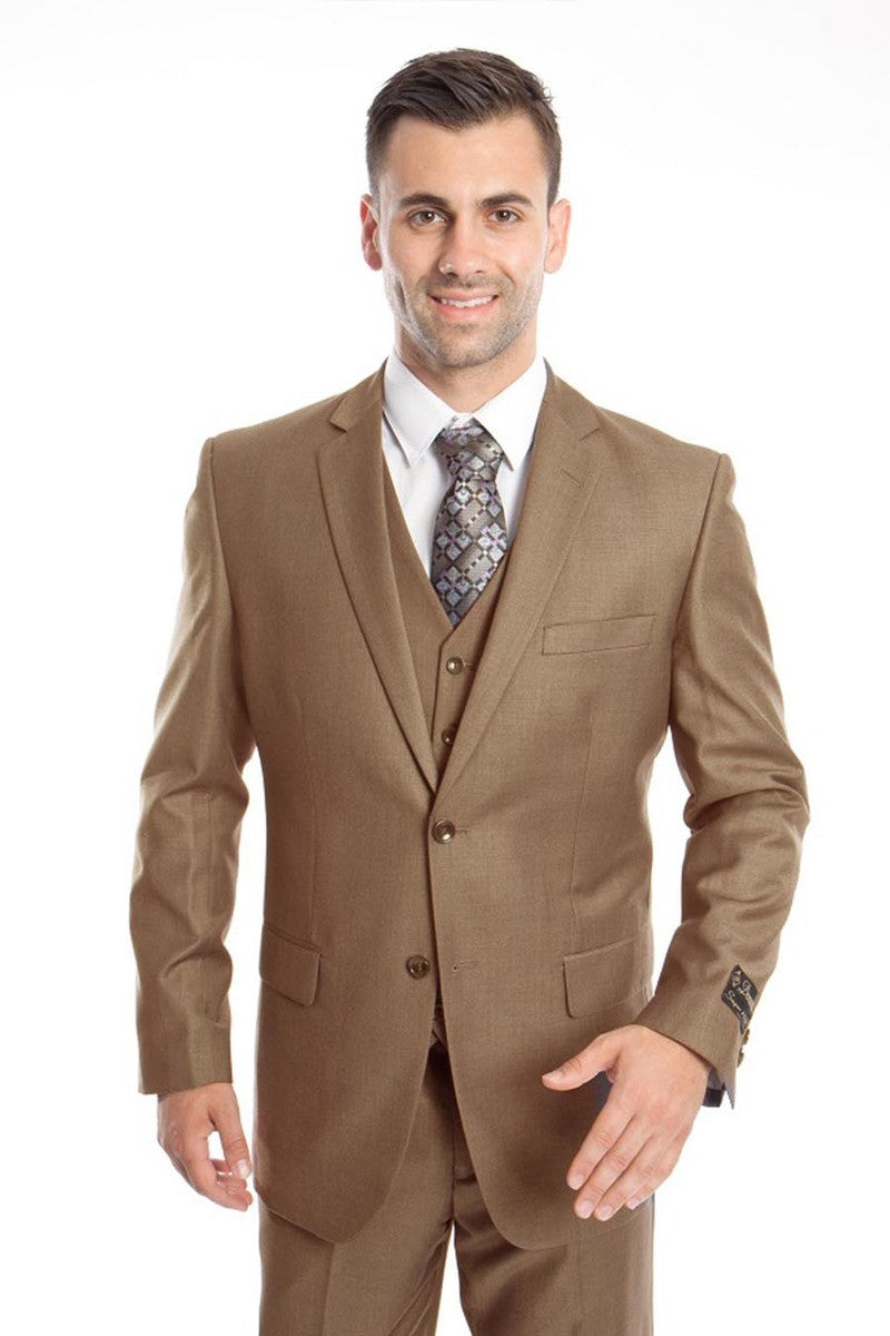 "Dark Taupe Men's Wedding & Business Suit - Vested Two Button Solid Color"