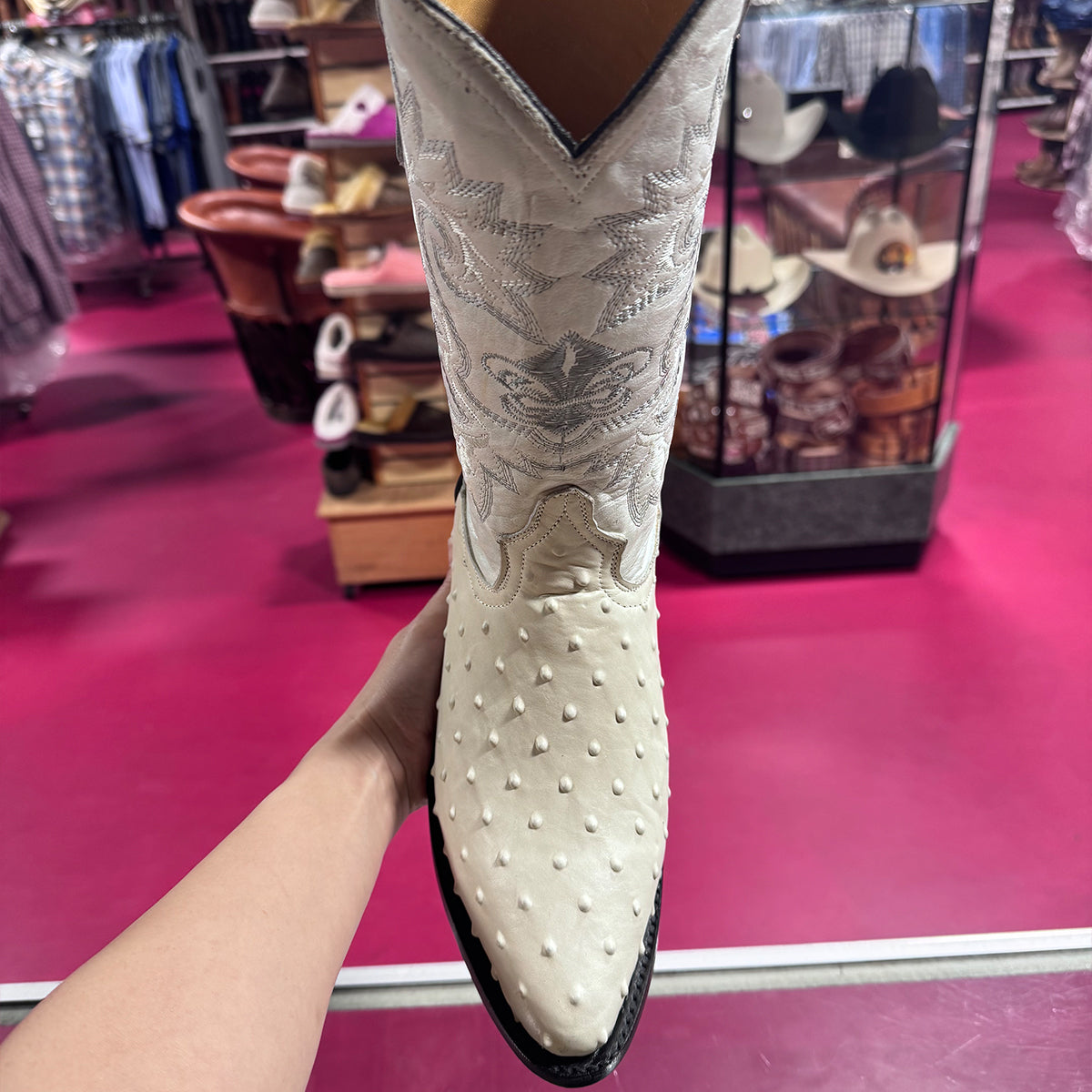 Winter White Printed Ostrich Boots - Winter White
