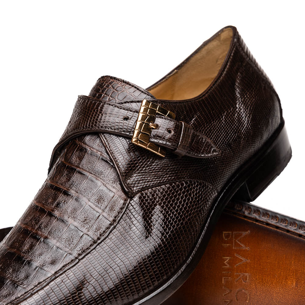 Marco Di Milano Toluca Men's Shoes Brown Exotic Crocodile & Lizard Monk Strap - 8