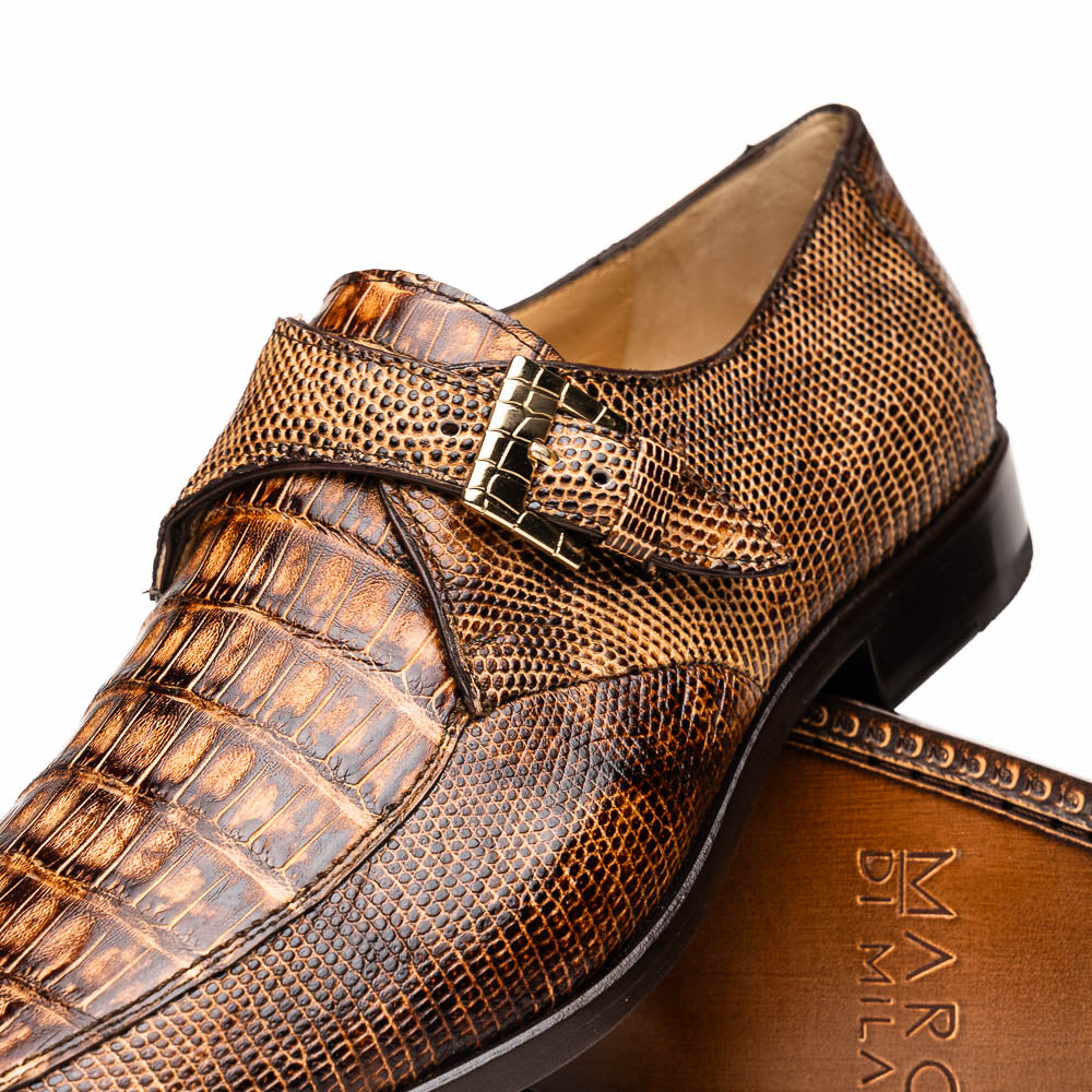 Marco Di Milano Toluca Men's Shoes Pantano Orix Exotic Crocodile & Lizard Monk Strap - 8