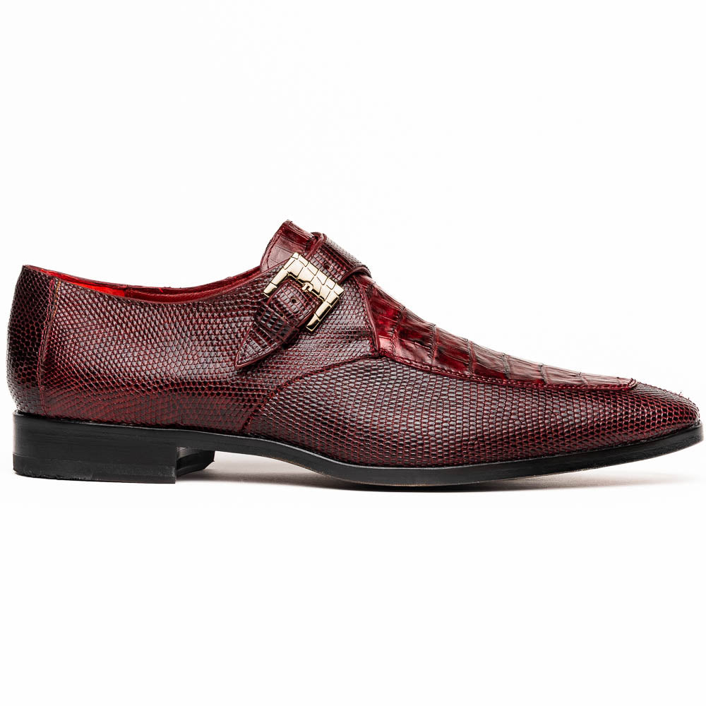 Marco Di Milano Toluca Men's Shoes Wine Exotic Crocodile & Lizard Monk Strap - 8