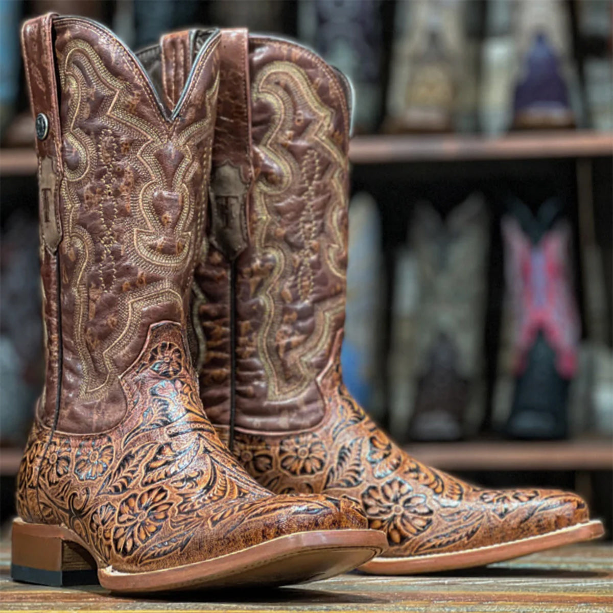 Hand Tooled Cowboy Boots Print - Cognac
