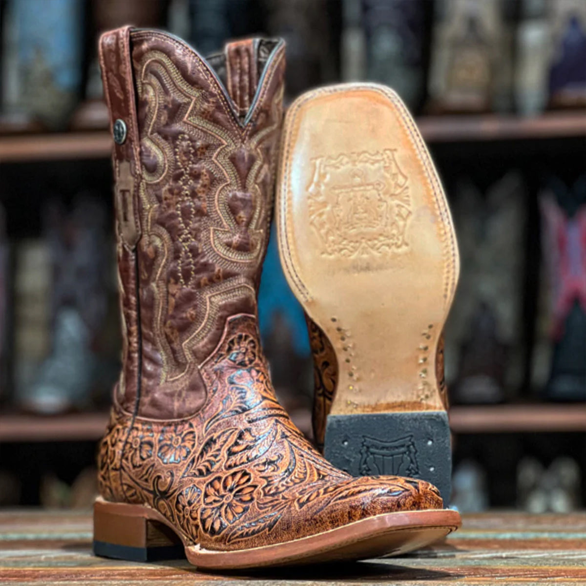 Hand Tooled Cowboy Boots Print - Cognac
