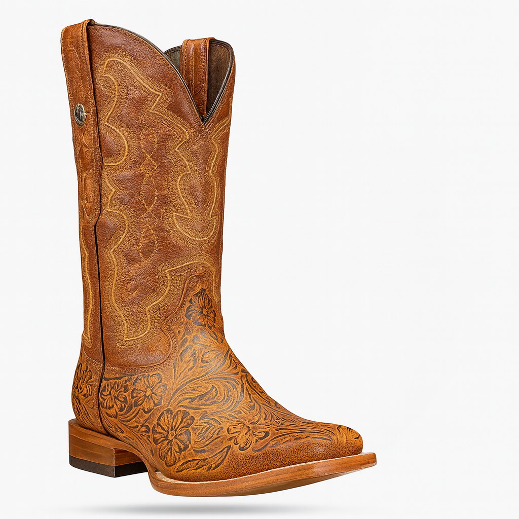 Hand Tooled Cowboy Boots Print - Cognac