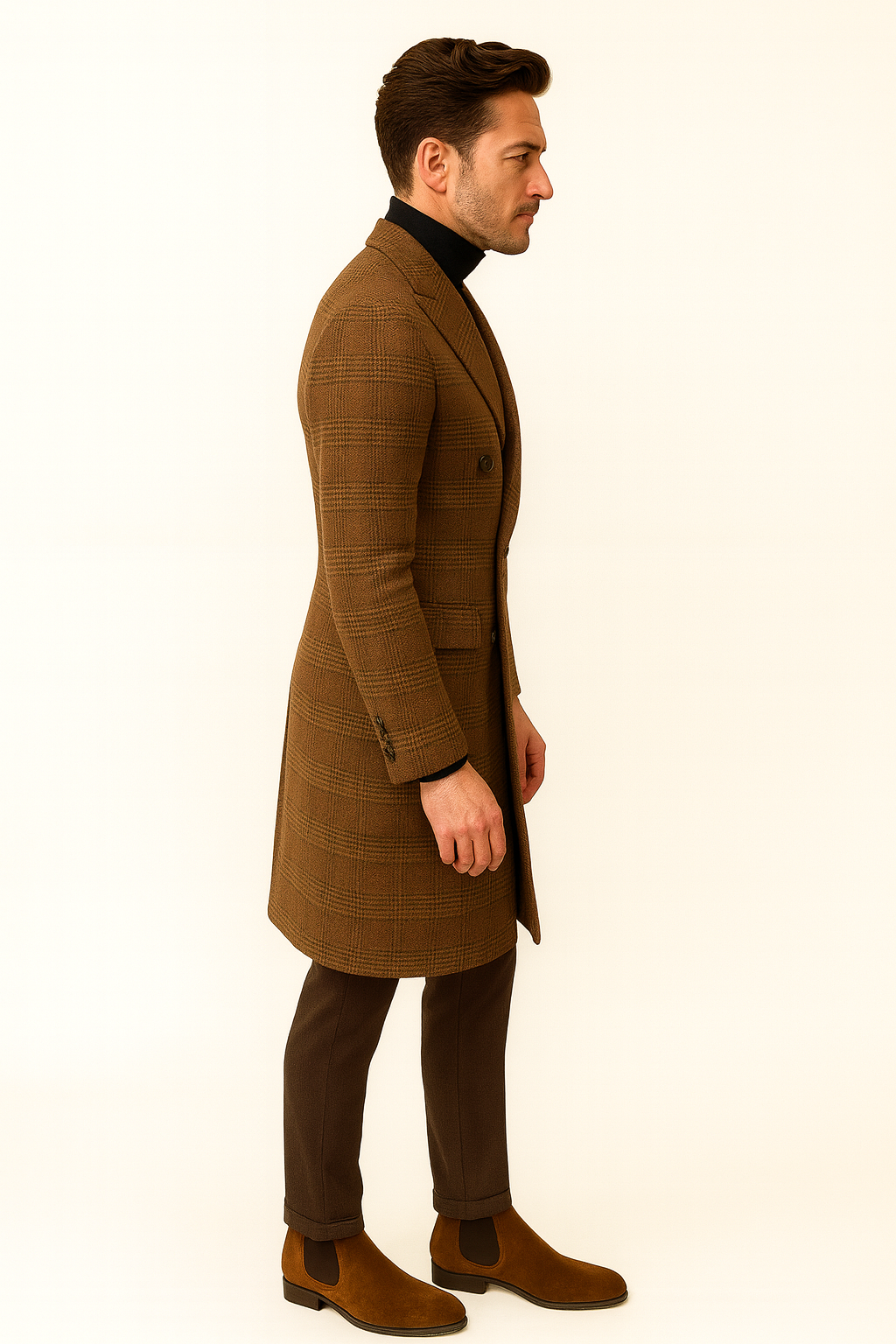 Mens Plaid Overcoat - Peacoat - Plaid Topcoats - Coat Size 38