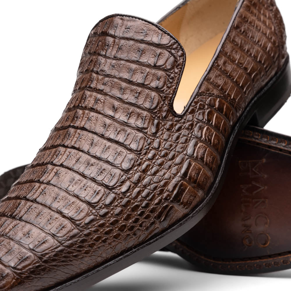 Marco Di Milano Trento Brown Men's Shoes Caiman Crocodile Slip-on Loafers - 11.5