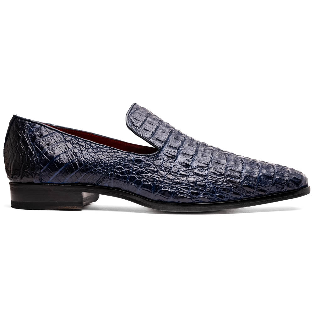 Marco Di Milano Trento Navy Men's Shoes Caiman Crocodile Slip-on Loafers - 8