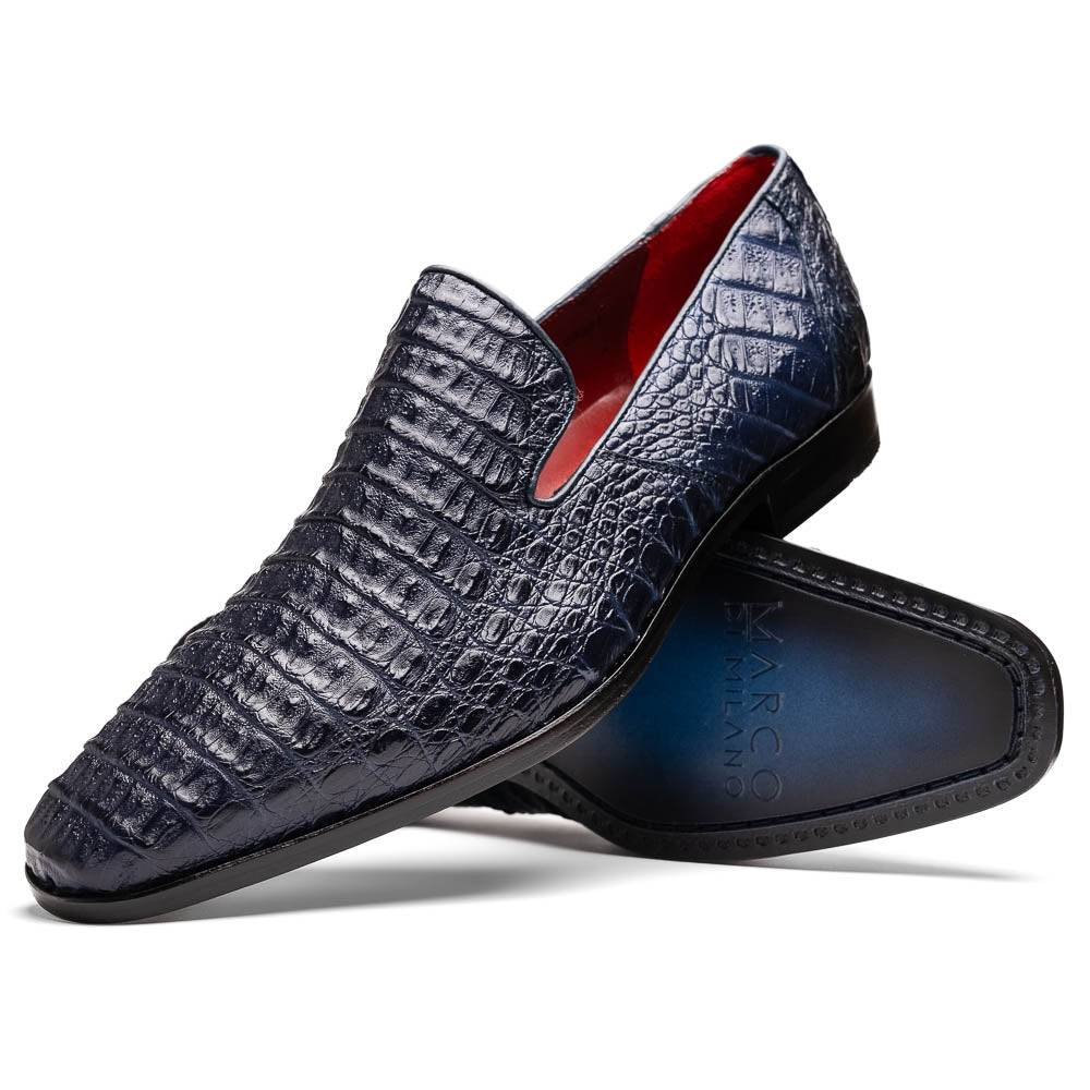 Marco Di Milano Trento Navy Men's Shoes Caiman Crocodile Slip-on Loafers - 8