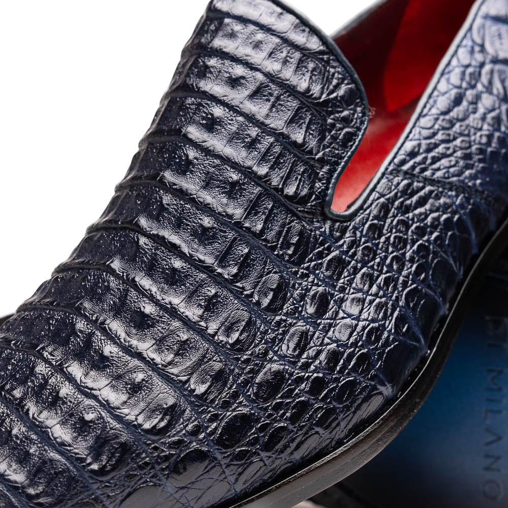 Marco Di Milano Trento Navy Men's Shoes Caiman Crocodile Slip-on Loafers - 8