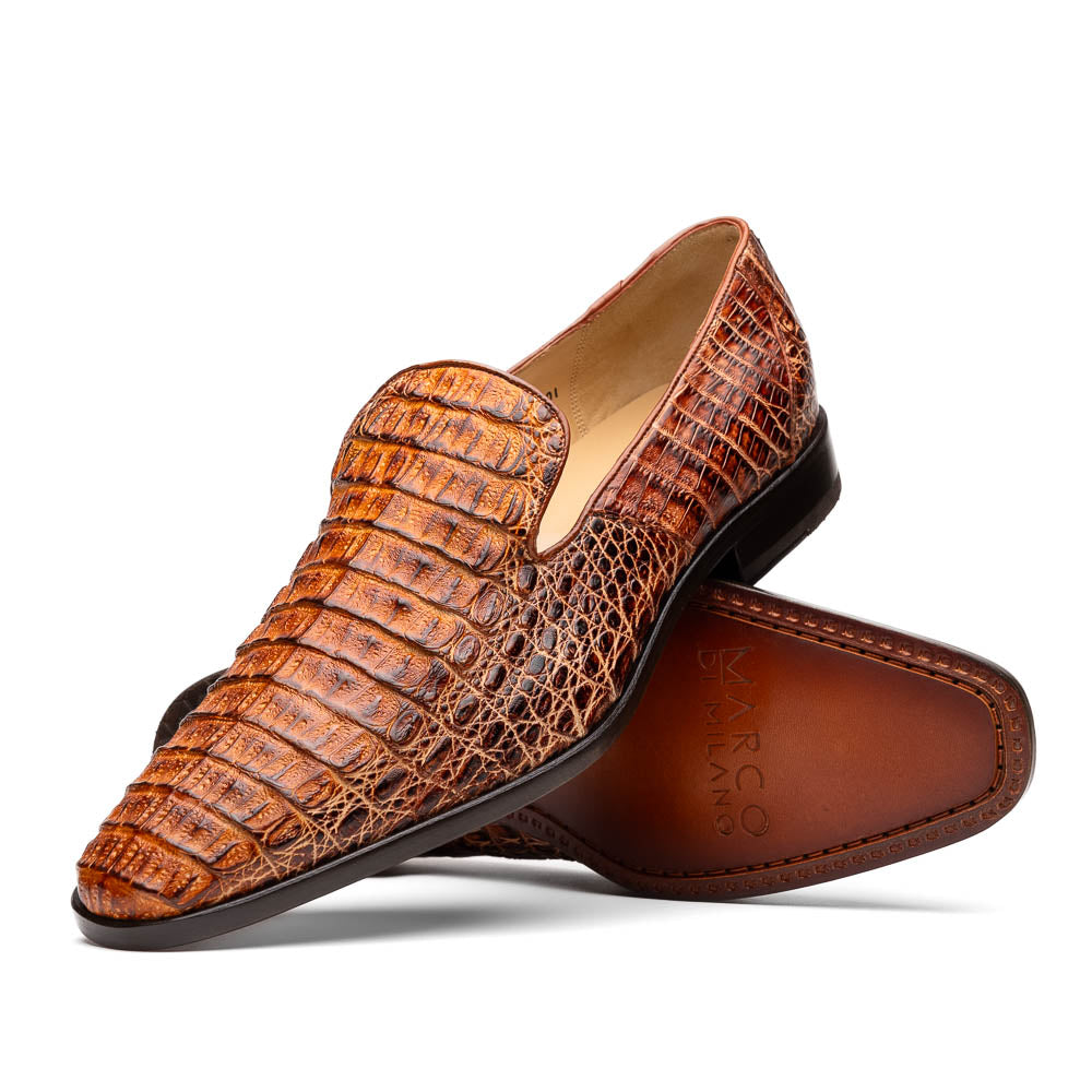 Marco Di Milano Trento Cognac Men's Shoes Caiman Crocodile Slip-on Loafers - 12