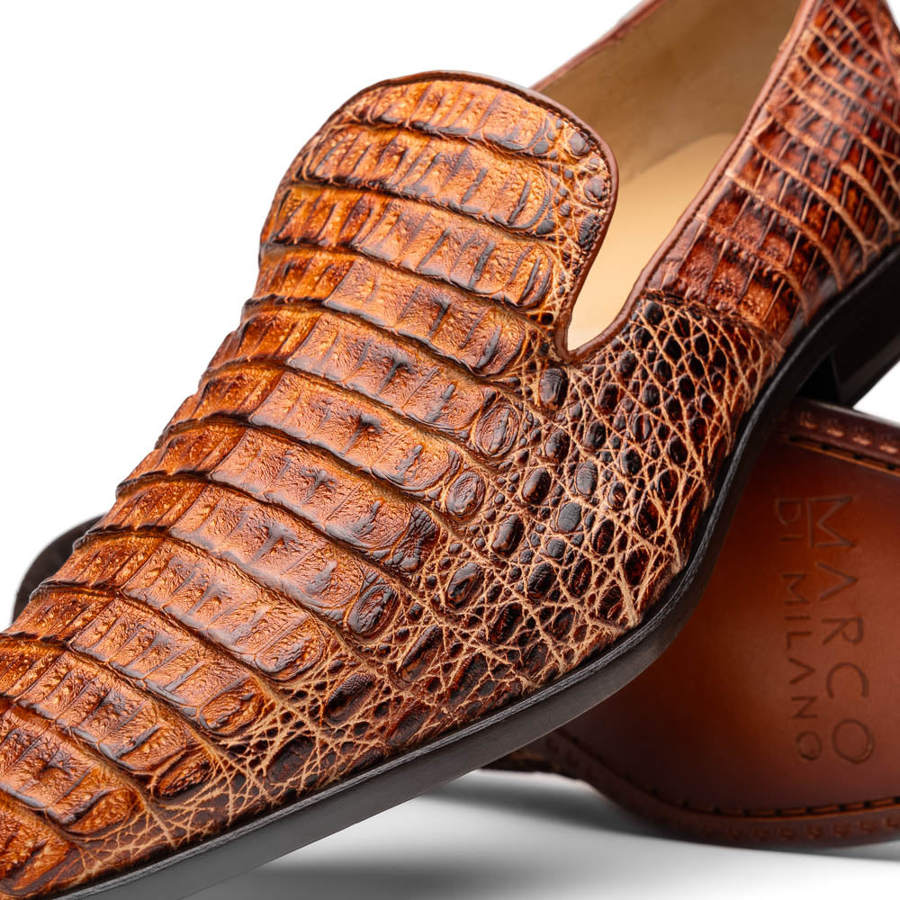Marco Di Milano Trento Cognac Men's Shoes Caiman Crocodile Slip-on Loafers - 12