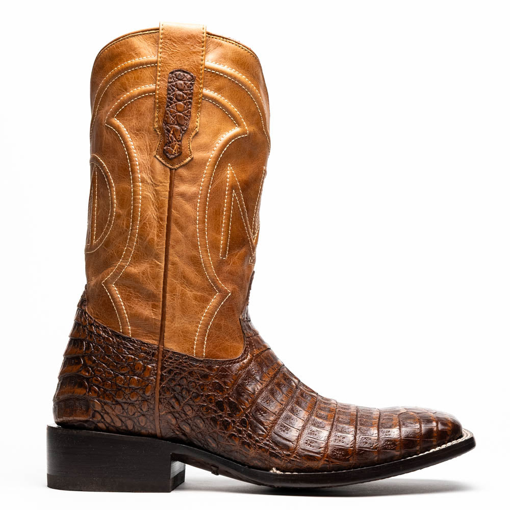 Marco Di Milano Tuscon Aged Maple Caiman Crocodile Square Toe Cowboy Boots - 7
