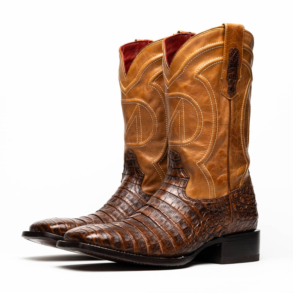 Marco Di Milano Tuscon Aged Maple Caiman Crocodile Square Toe Cowboy Boots - 7