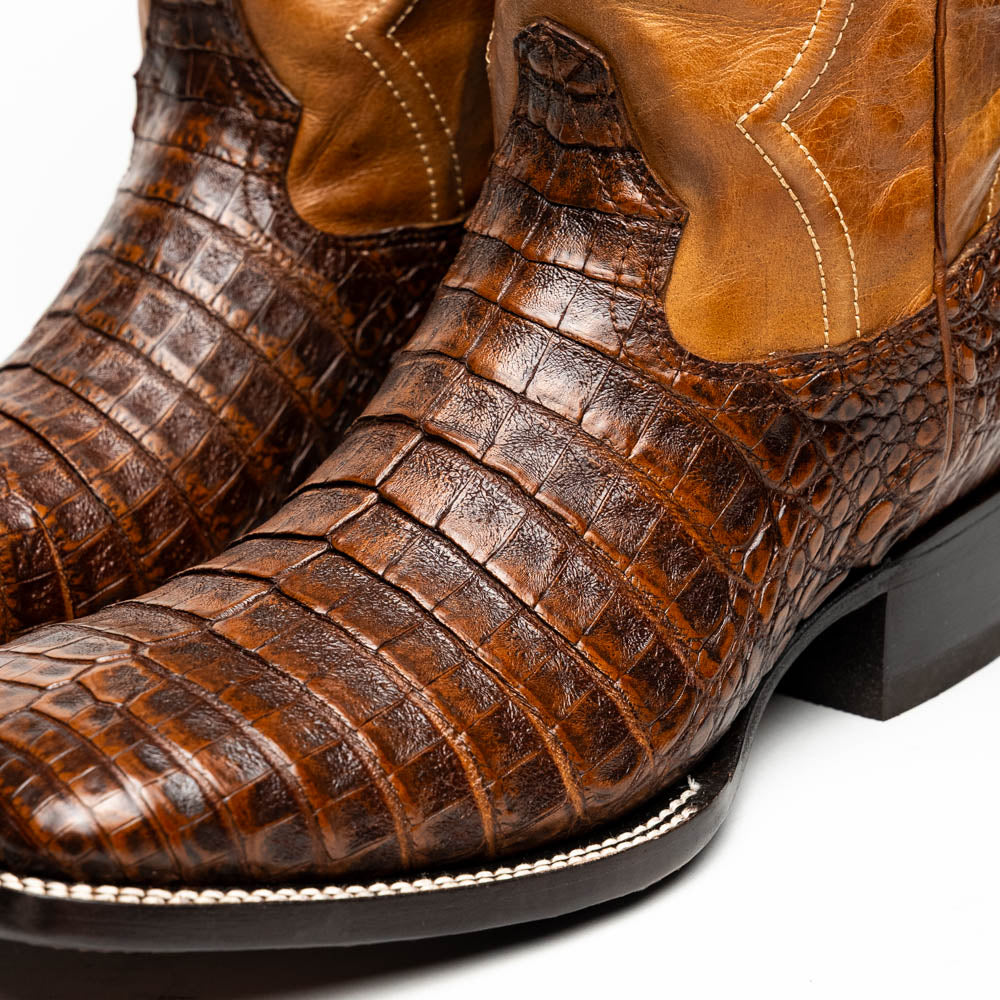 Marco Di Milano Tuscon Aged Maple Caiman Crocodile Square Toe Cowboy Boots - 7