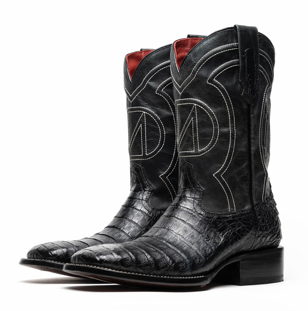 Marco Di Milano Tuscon Black Caiman Crocodile Square Toe Cowboy Boots - 7