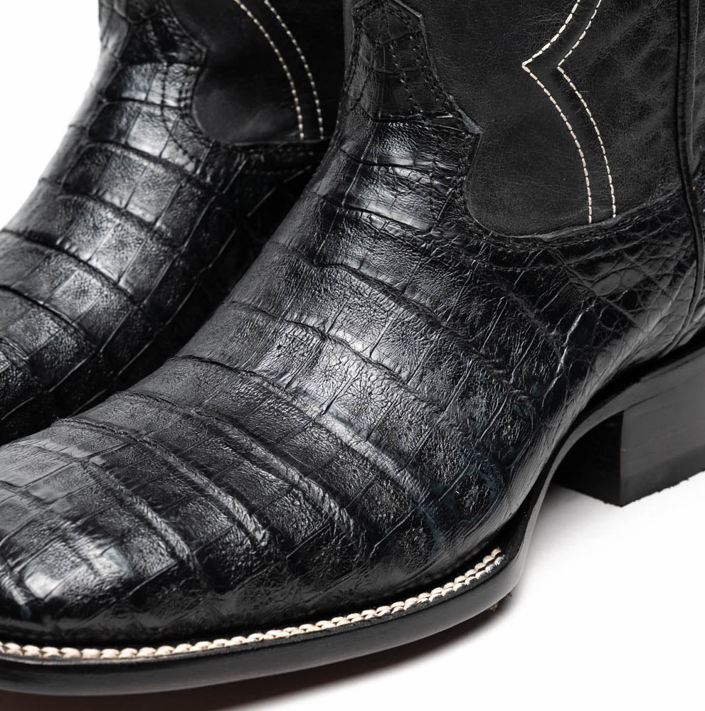 Marco Di Milano Tuscon Black Caiman Crocodile Square Toe Cowboy Boots - 7