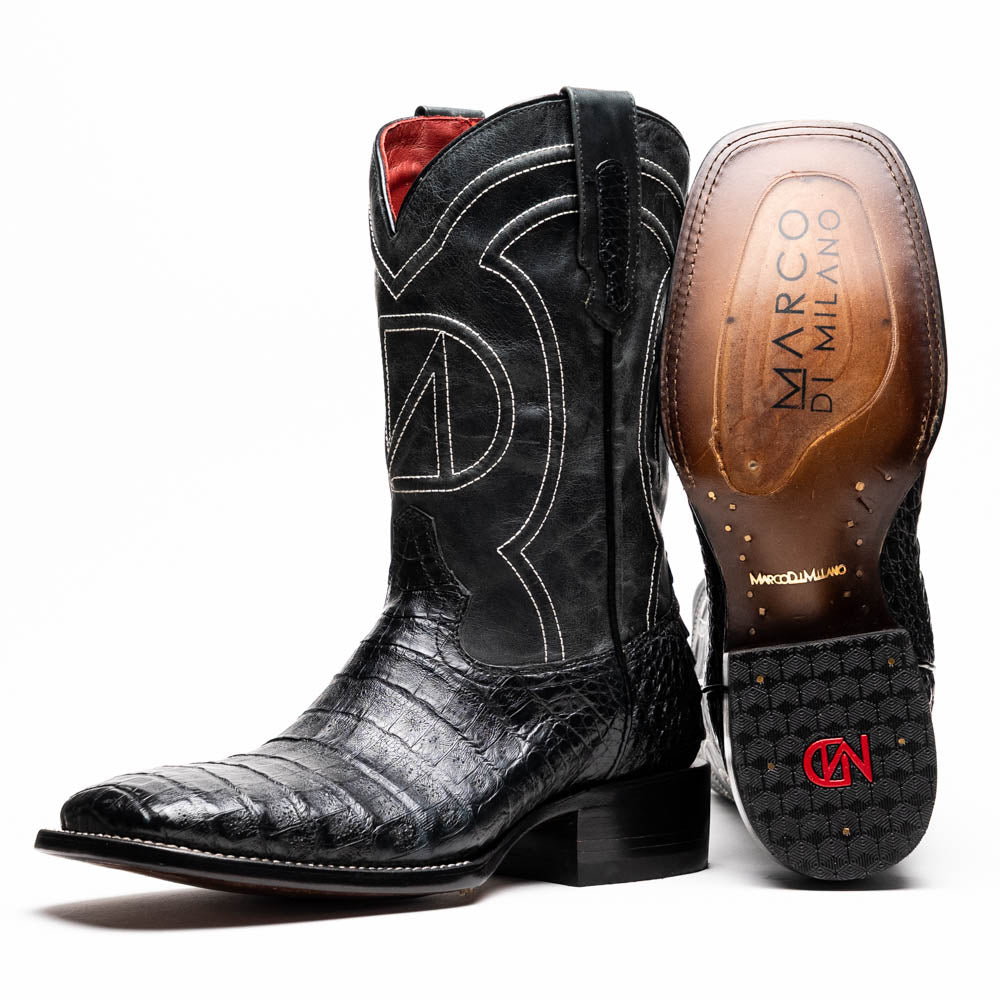 Marco Di Milano Tuscon Black Caiman Crocodile Square Toe Cowboy Boots - 7