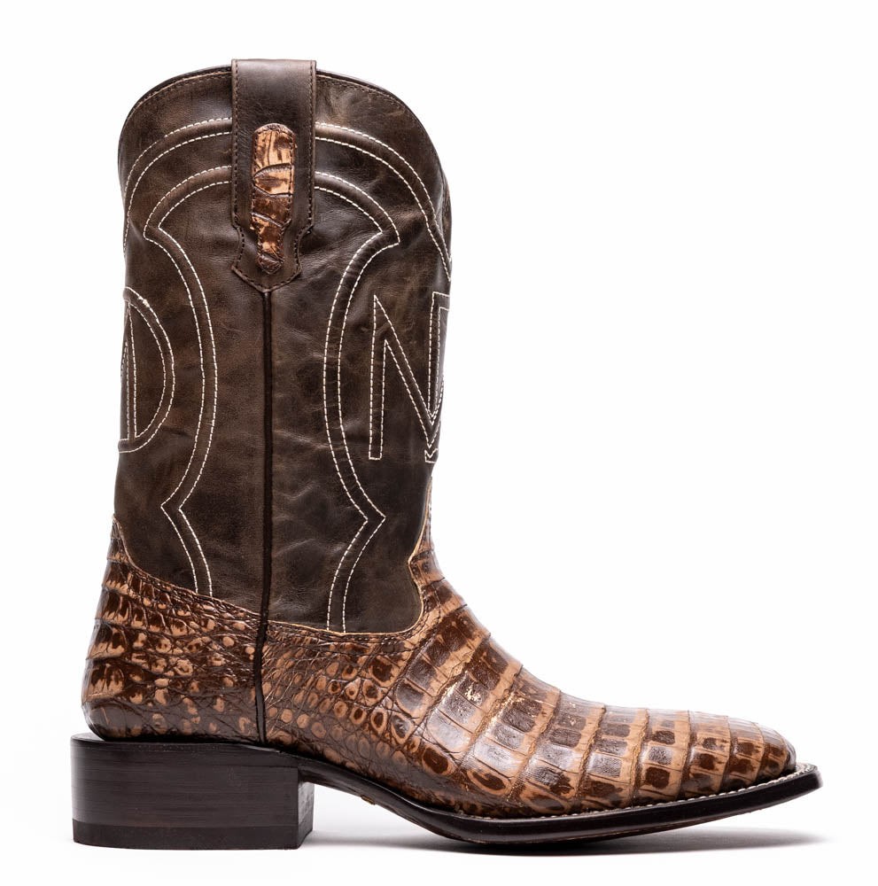 Marco Di Milano Tuscon Stone Brown Caiman Crocodile Square Toe Cowboy Boots - 7