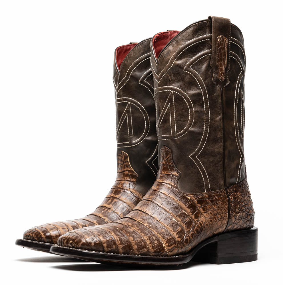 Marco Di Milano Tuscon Stone Brown Caiman Crocodile Square Toe Cowboy Boots - 7