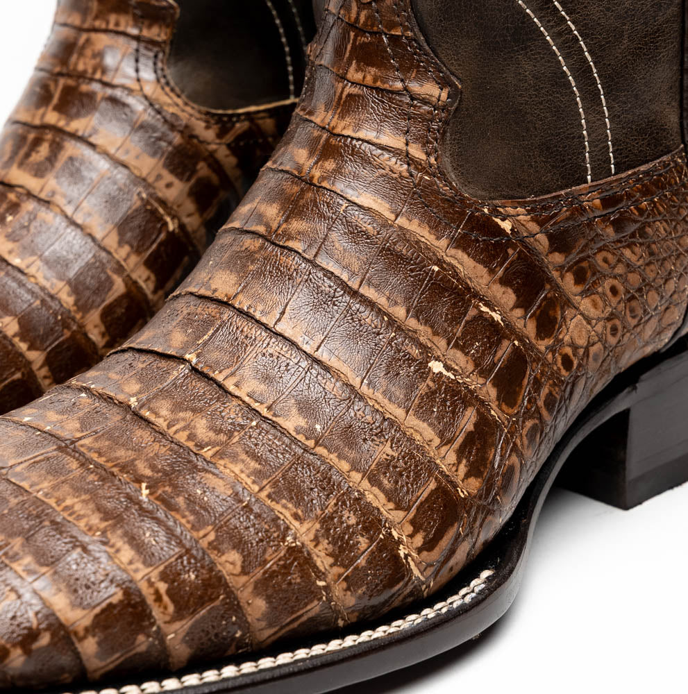 Marco Di Milano Tuscon Stone Brown Caiman Crocodile Square Toe Cowboy Boots - 7