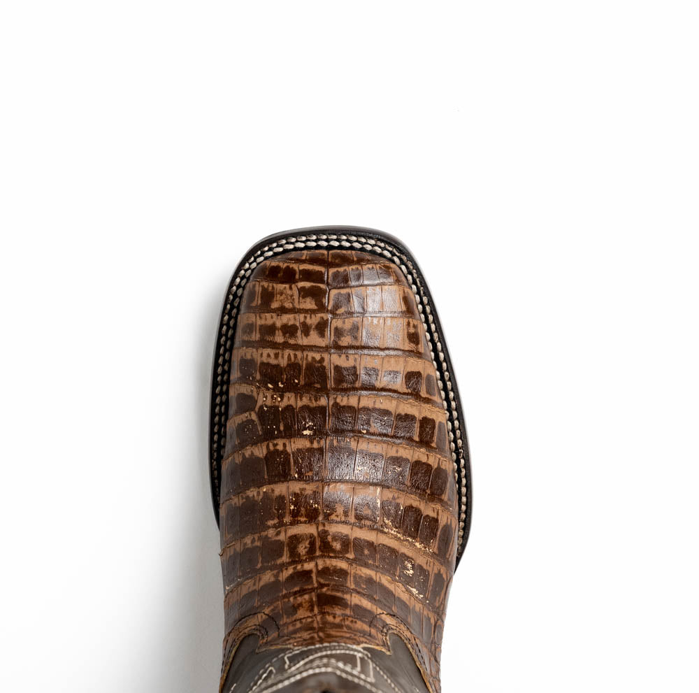 Marco Di Milano Tuscon Stone Brown Caiman Crocodile Square Toe Cowboy Boots - 7