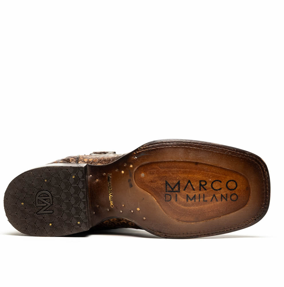 Marco Di Milano Tuscon Stone Brown Caiman Crocodile Square Toe Cowboy Boots - 7