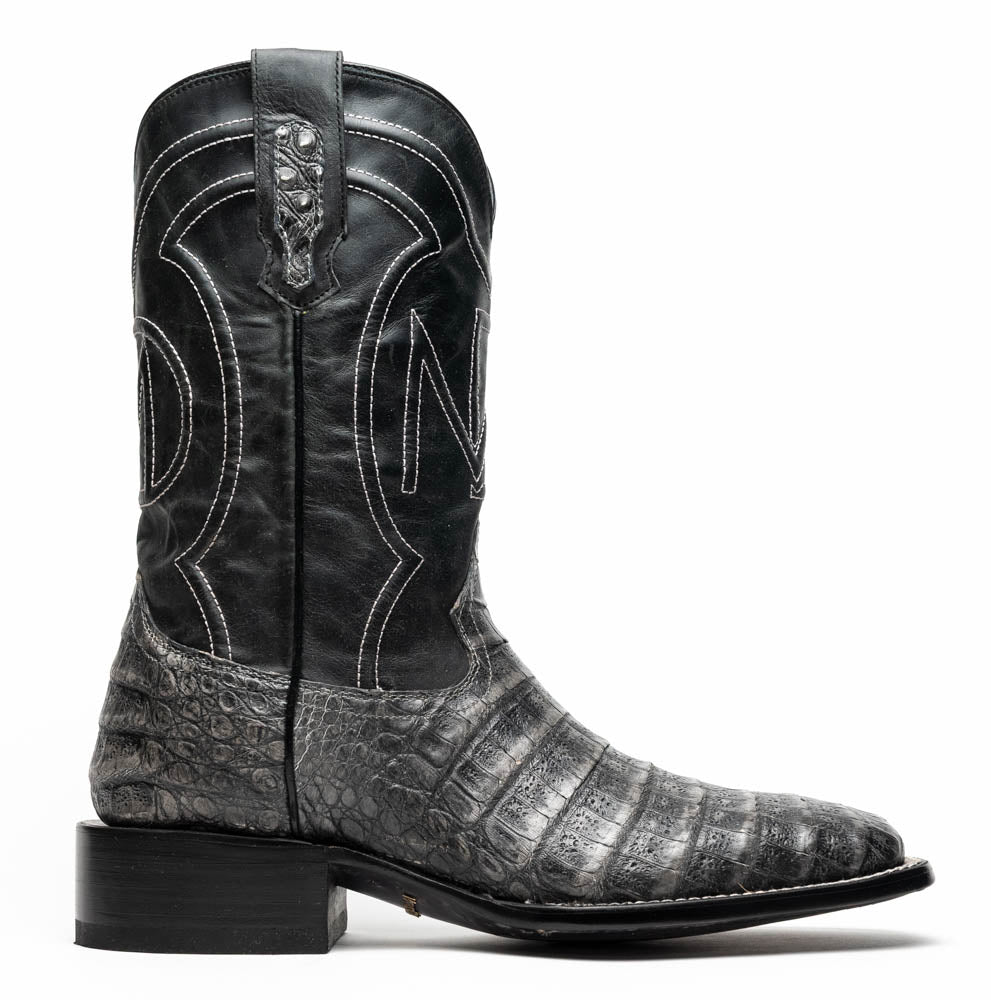 Marco Di Milano Tuscon Stone Gray Caiman Crocodile Square Toe Cowboy Boots - 7