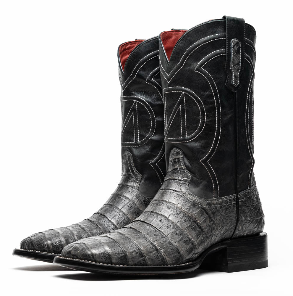 Marco Di Milano Tuscon Stone Gray Caiman Crocodile Square Toe Cowboy Boots - 7