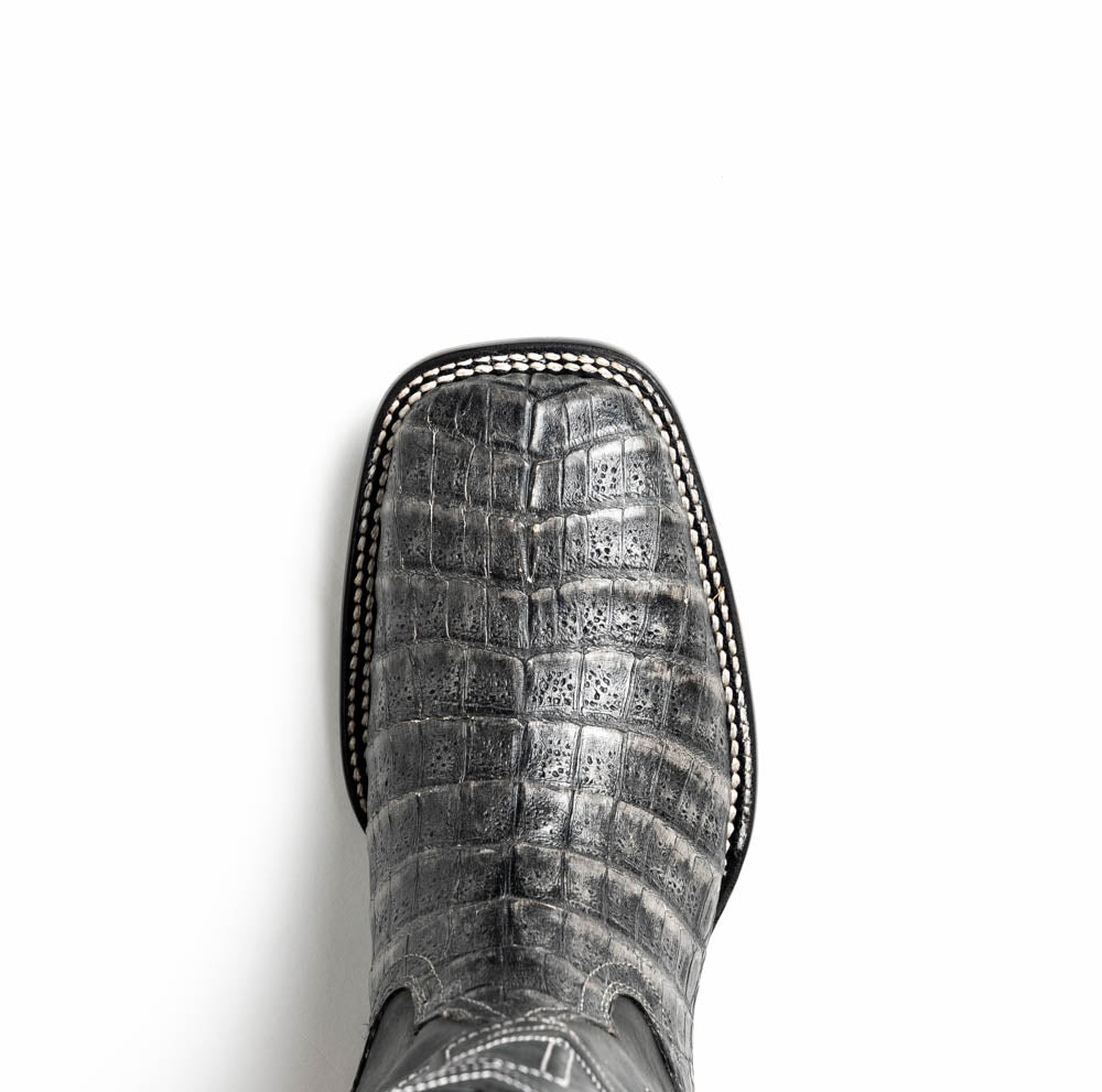 Marco Di Milano Tuscon Stone Gray Caiman Crocodile Square Toe Cowboy Boots - 7