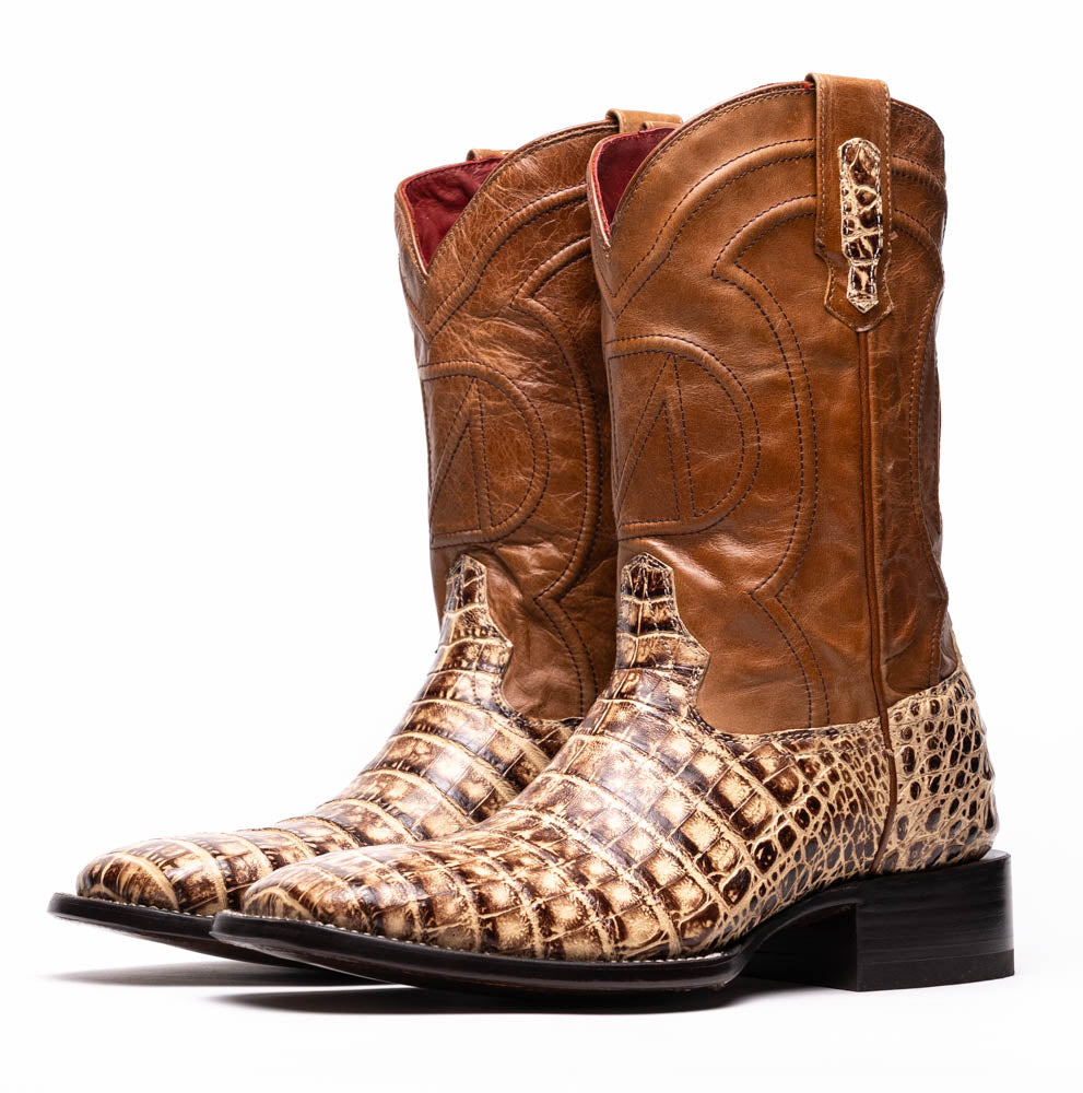 Marco Di Milano Tuscon Stone Orix Caiman Crocodile Square Toe Cowboy Boots - 7