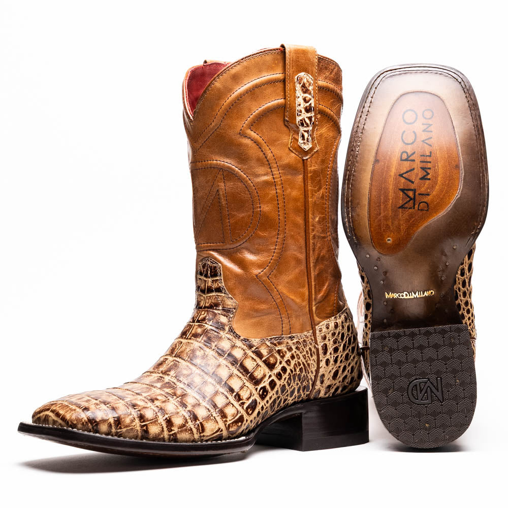 Marco Di Milano Tuscon Stone Orix Caiman Crocodile Square Toe Cowboy Boots - 7