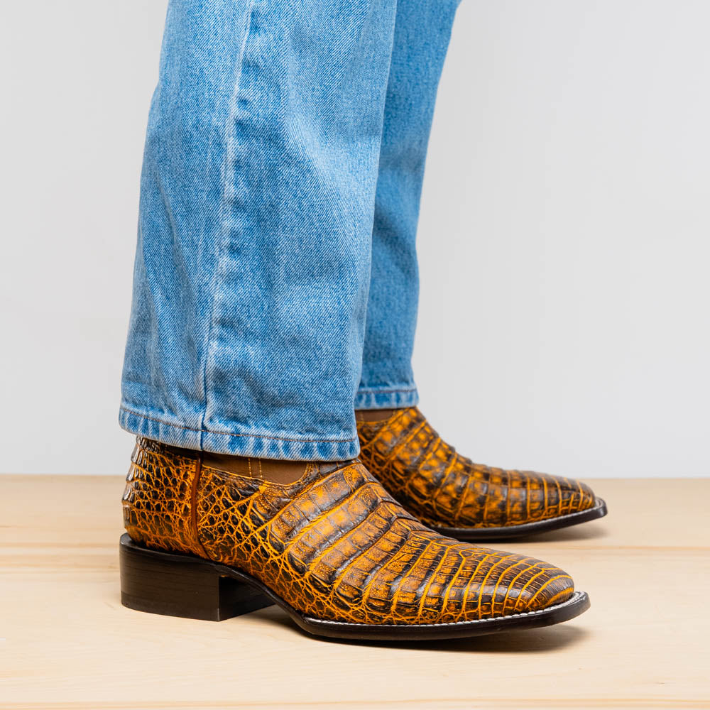Marco Di Milano Tuscon Mustard Brown Caiman Square Toe Cowboy Boots - 7