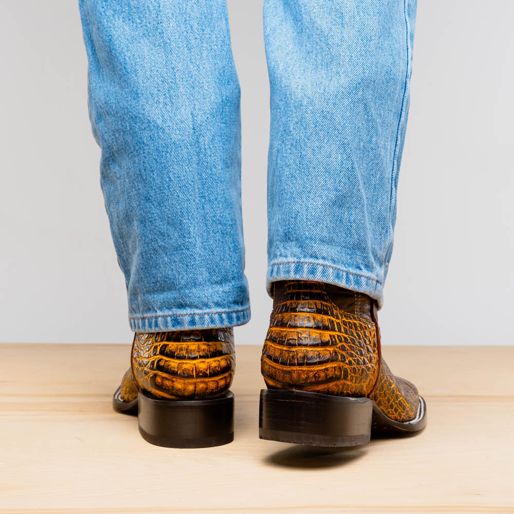 Marco Di Milano Tuscon Mustard Brown Caiman Square Toe Cowboy Boots - 7
