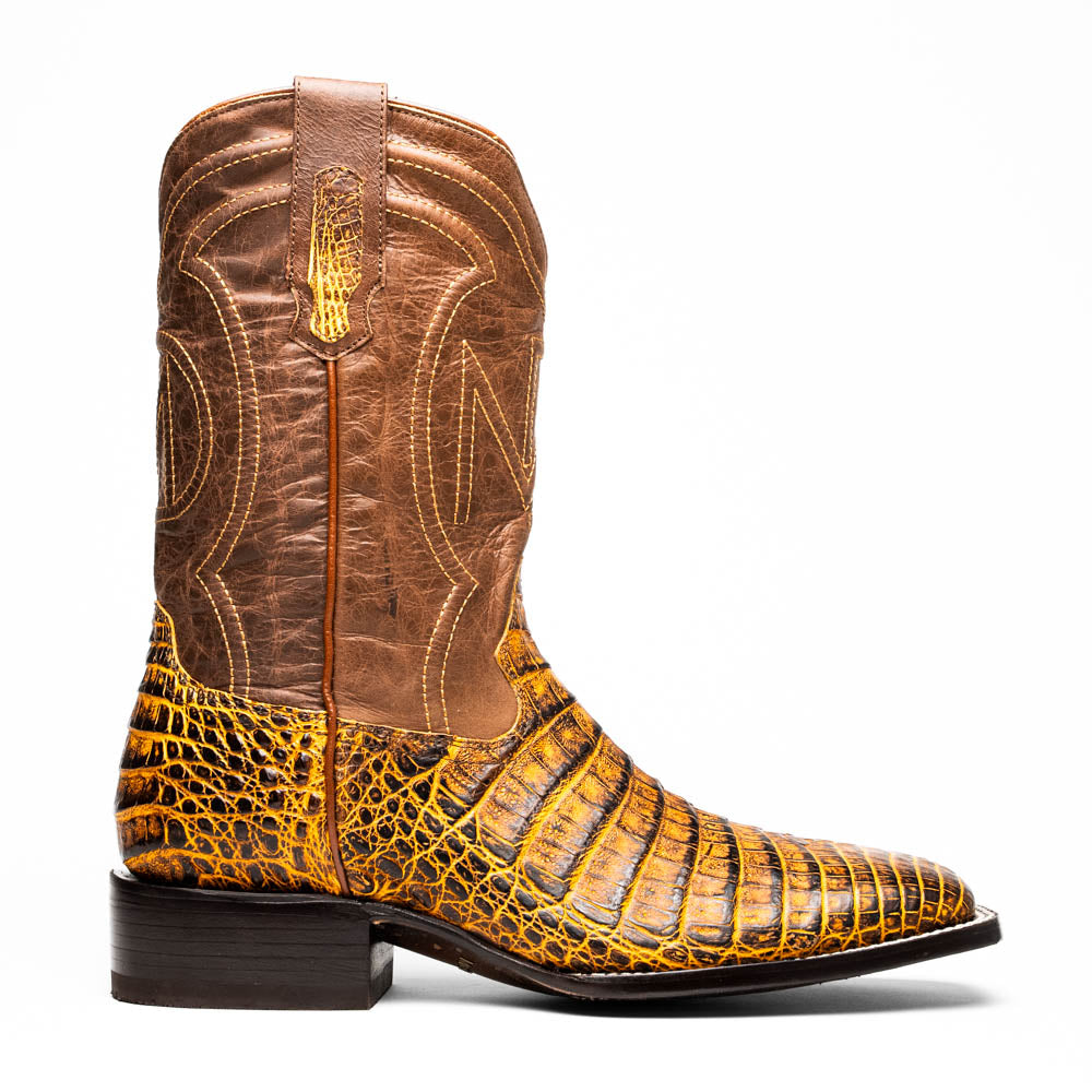 Marco Di Milano Tuscon Mustard Brown Caiman Square Toe Cowboy Boots - 7
