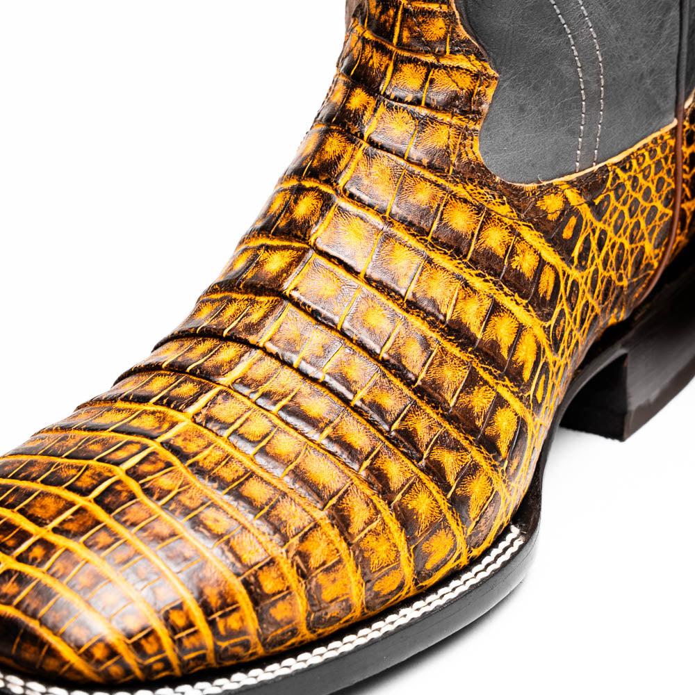 Marco Di Milano Tuscon Mustard Brown Caiman Square Toe Cowboy Boots - 7