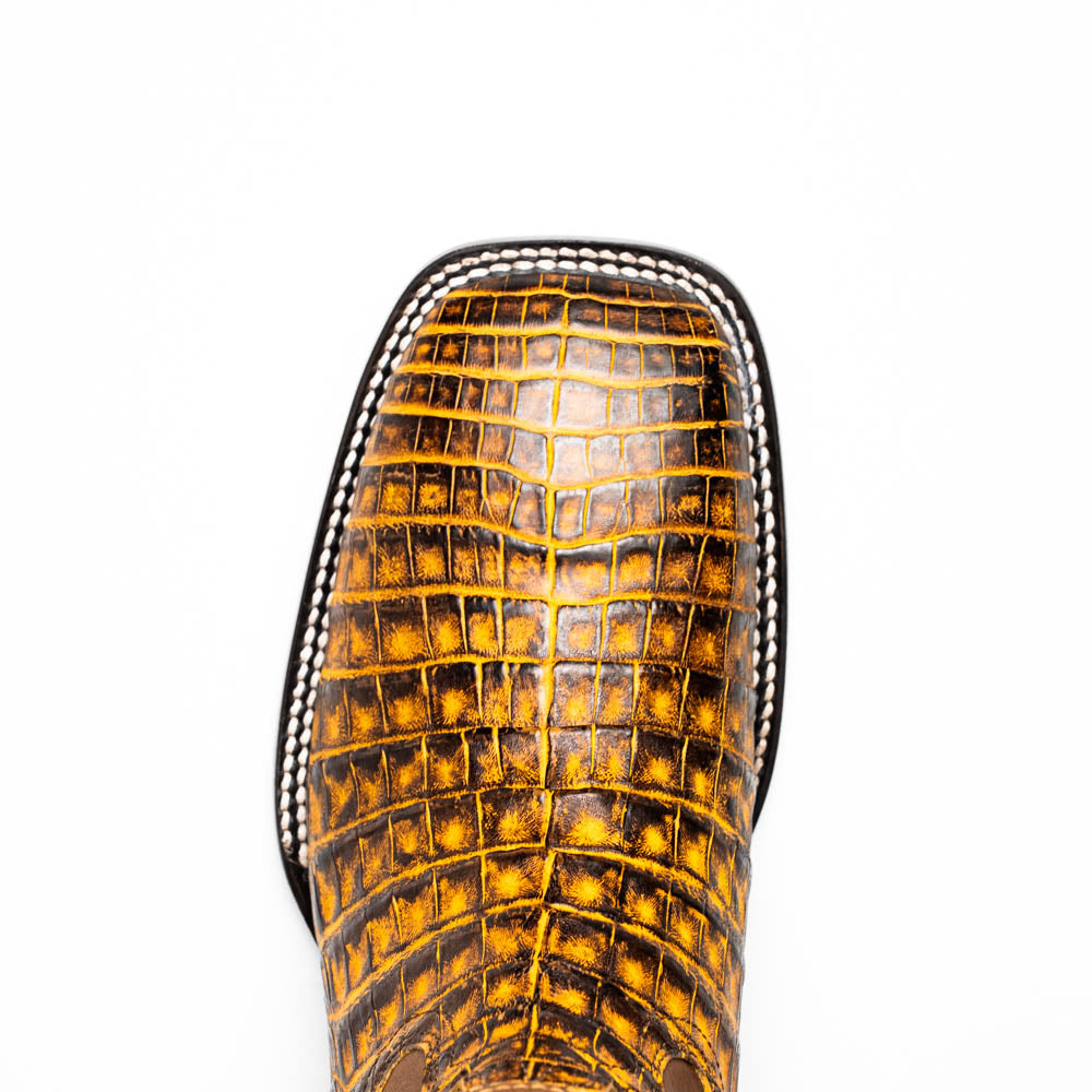 Marco Di Milano Tuscon Mustard Brown Caiman Square Toe Cowboy Boots - 7