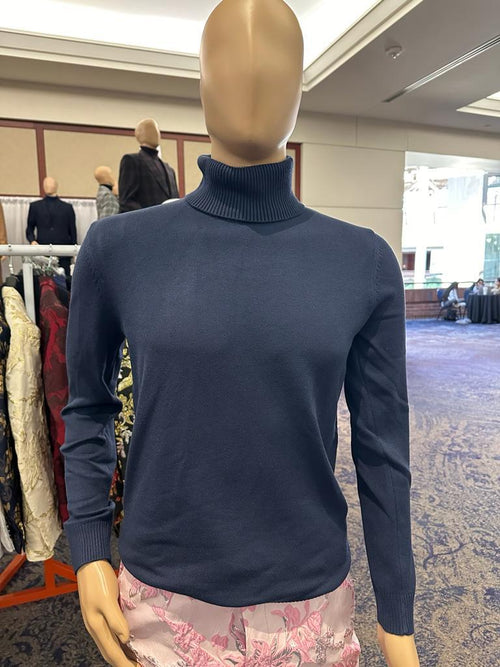 Men's Navy Blue Classic Turtleneck Sweater Lightweight Knit Pullover