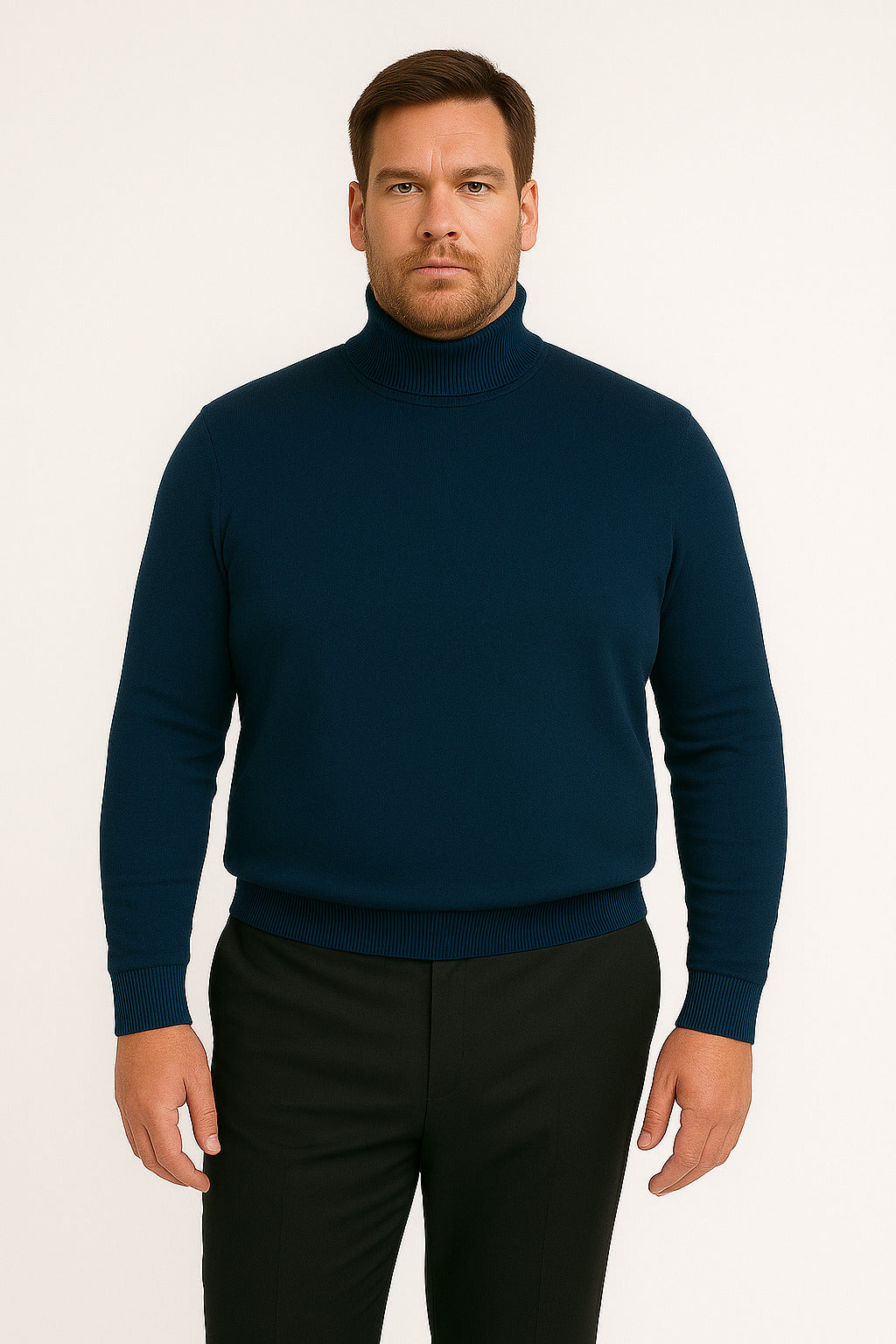 Men's Navy Blue Classic Turtleneck Sweater – Lightweight Knit Pullover - S