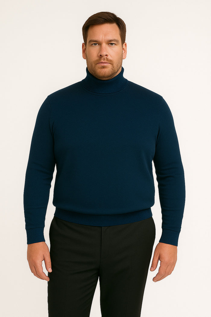 Men's Navy Blue Classic Turtleneck Sweater Lightweight Knit Pullover