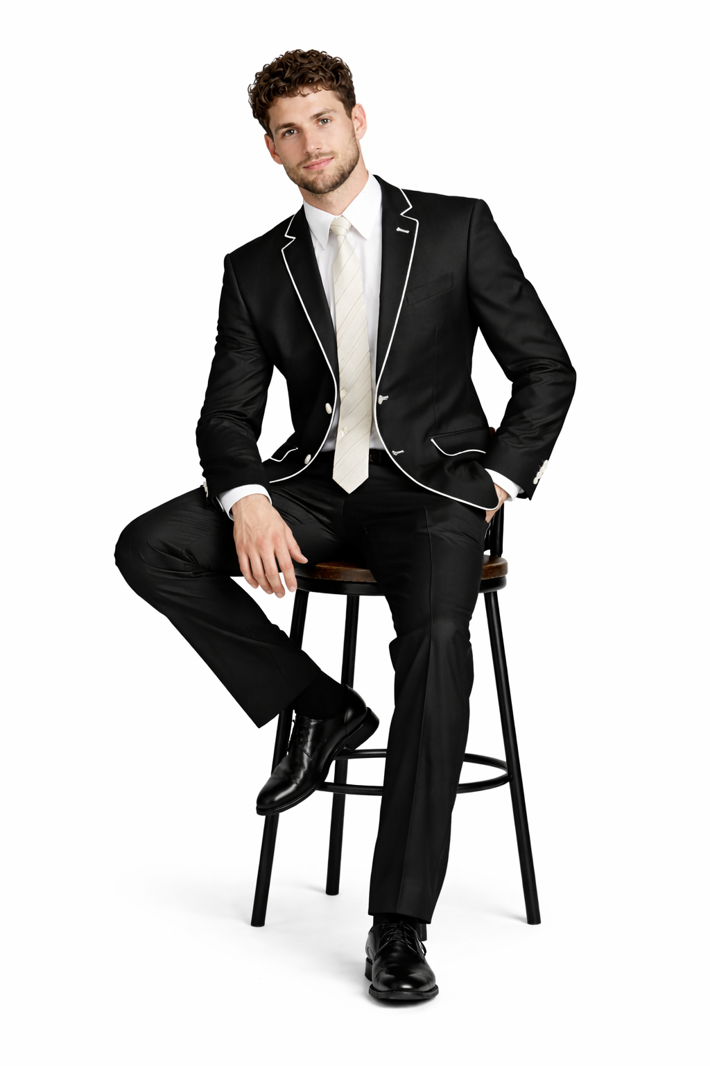 Tuxedo & Formal Men's Slim Fit Black White Trim Suits-New Designer Collection - 58R