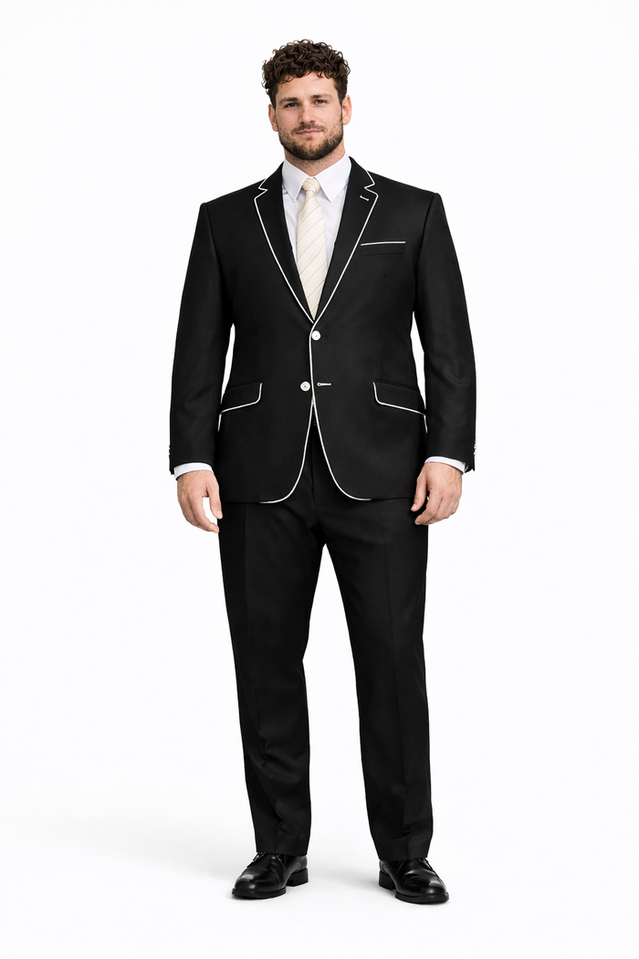 Tuxedo & Formal Men's Slim Fit Black White Trim Suits-New Designer Collection
