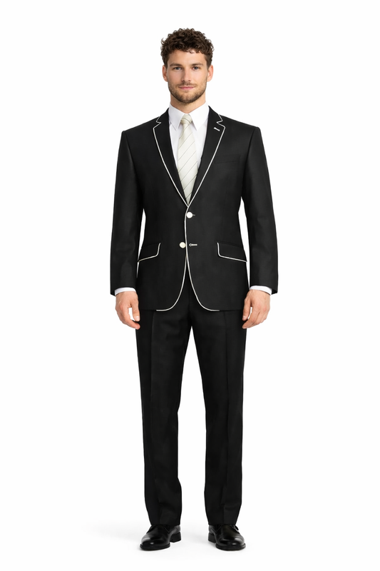 Tuxedo & Formal Men's Slim Fit Black White Trim Suits-New Designer Collection