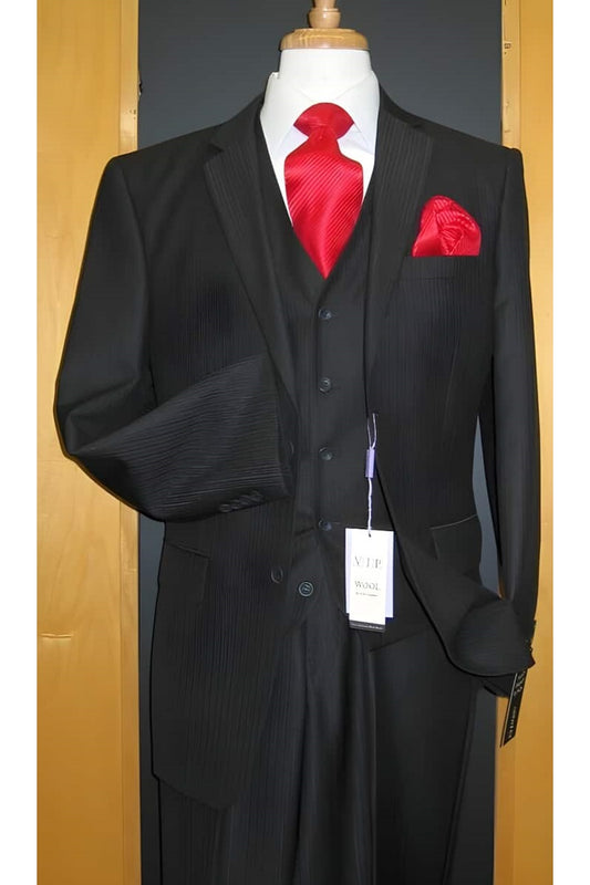 Mens Big and Tall Linen Suits -  Black Vested  Summer Fabric Suit